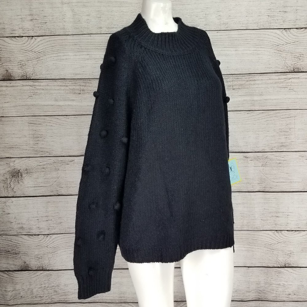 NWT Cece Marine Sweater Pullover Bobble Stitched Sleeves Black Medium Minimalism